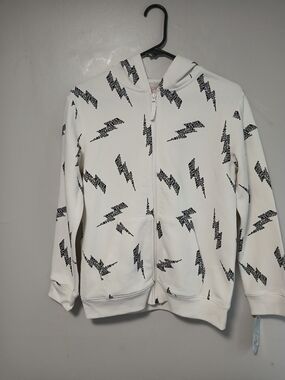 Cat & Jack White Hoodie with Black Lightning Bolts